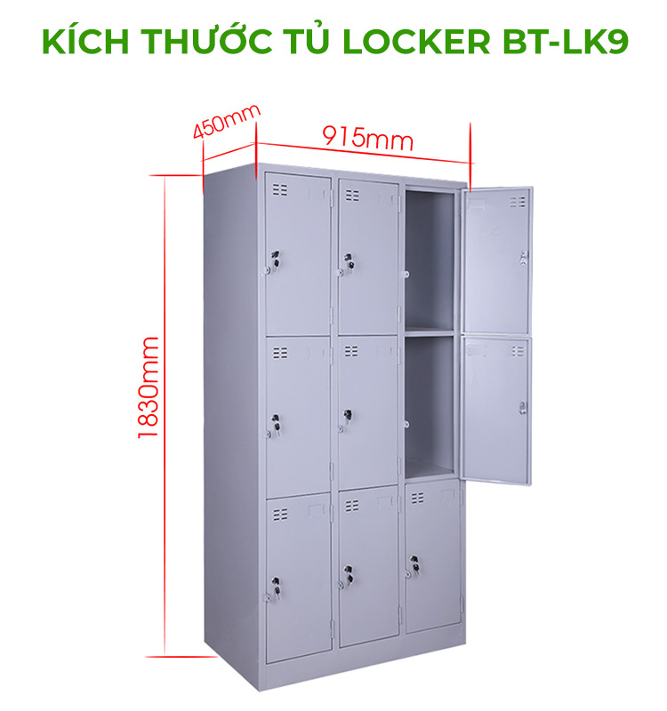 Kích thước Tủ Locker 9 cánh BT-LK9
