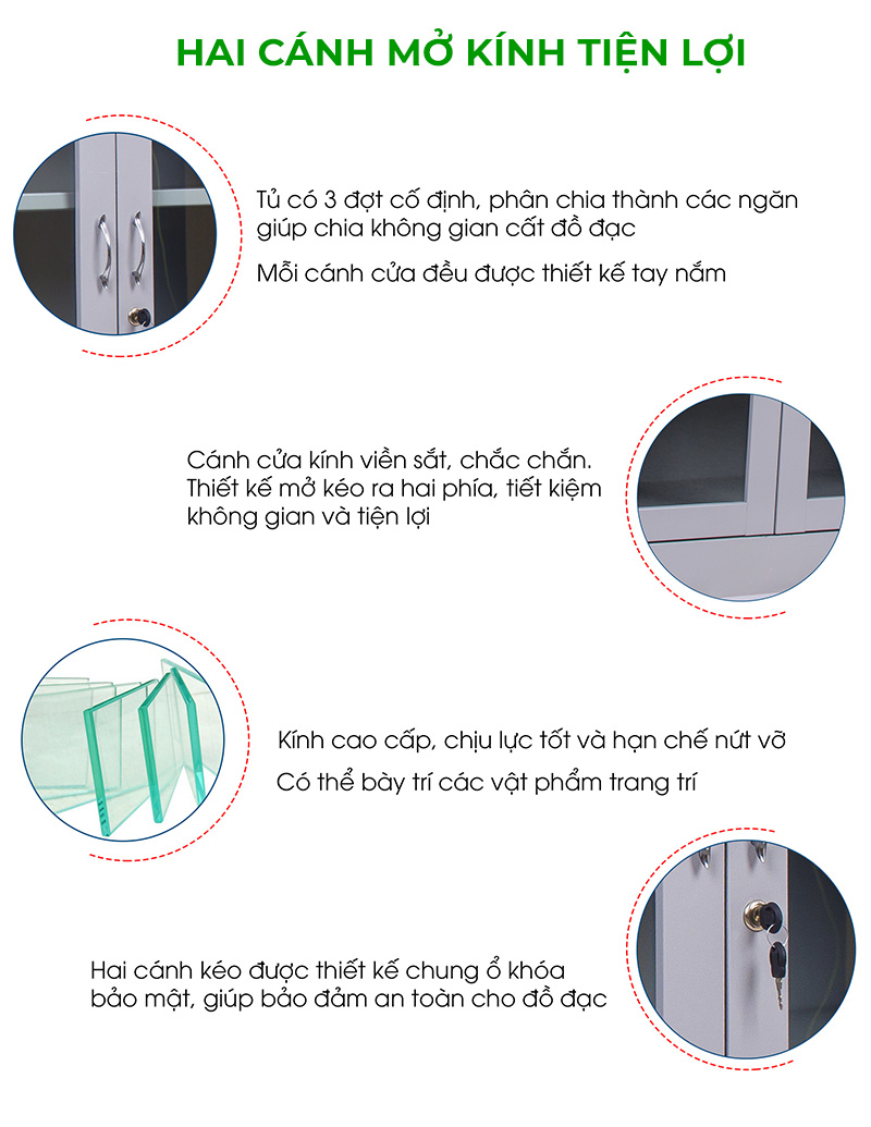 Tủ sắt văn phòng 2 cánh kính suốt mở BT-K2KS