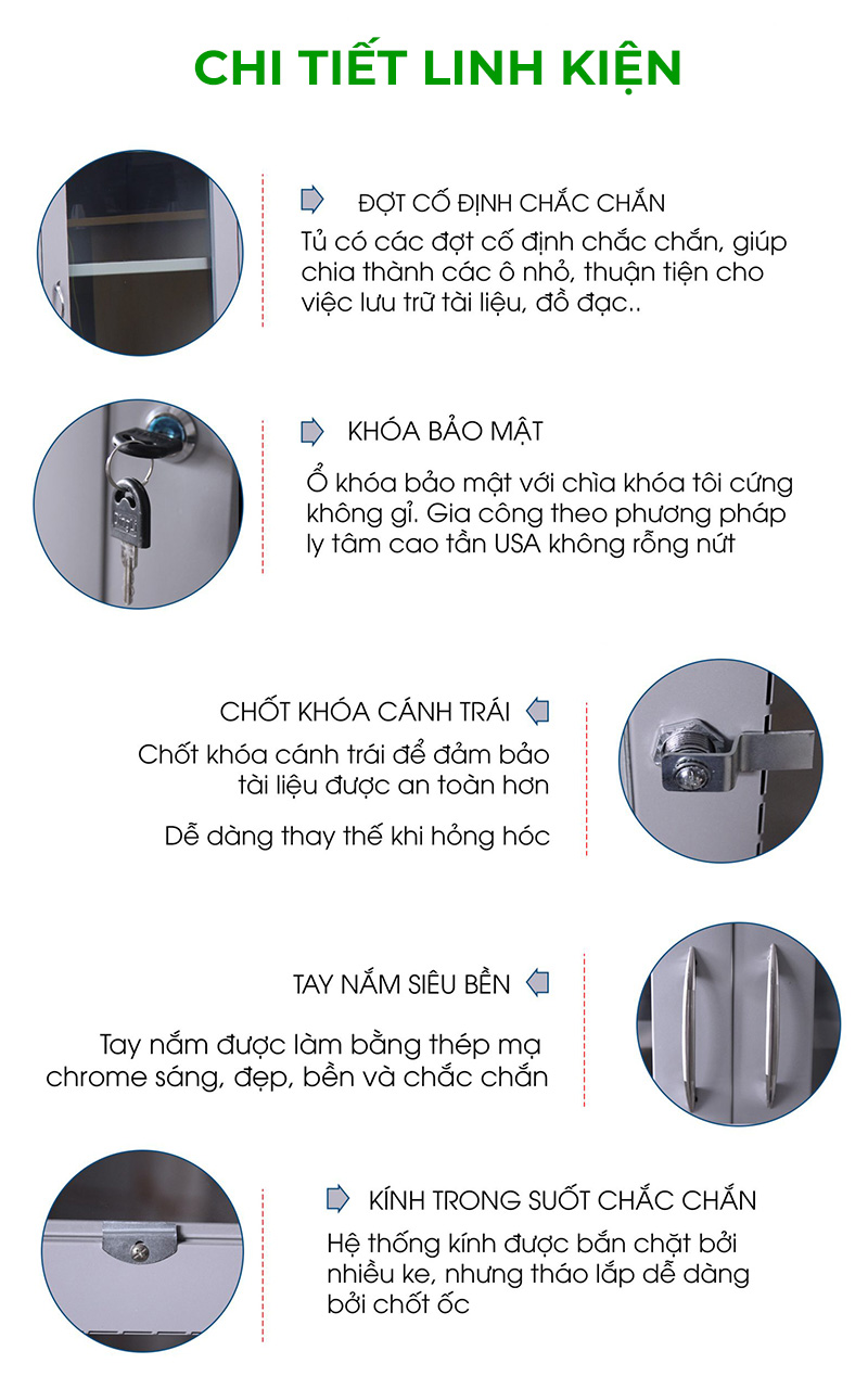 Linh kiện Tủ sắt văn phòng 2 cánh kính suốt mở BT-K2KS