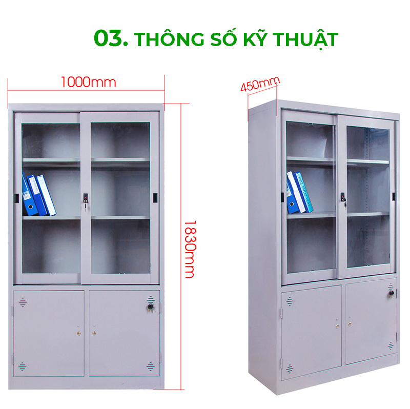 Kích thước Tủ sắt văn phòng 4 cánh trượt BT-K3B